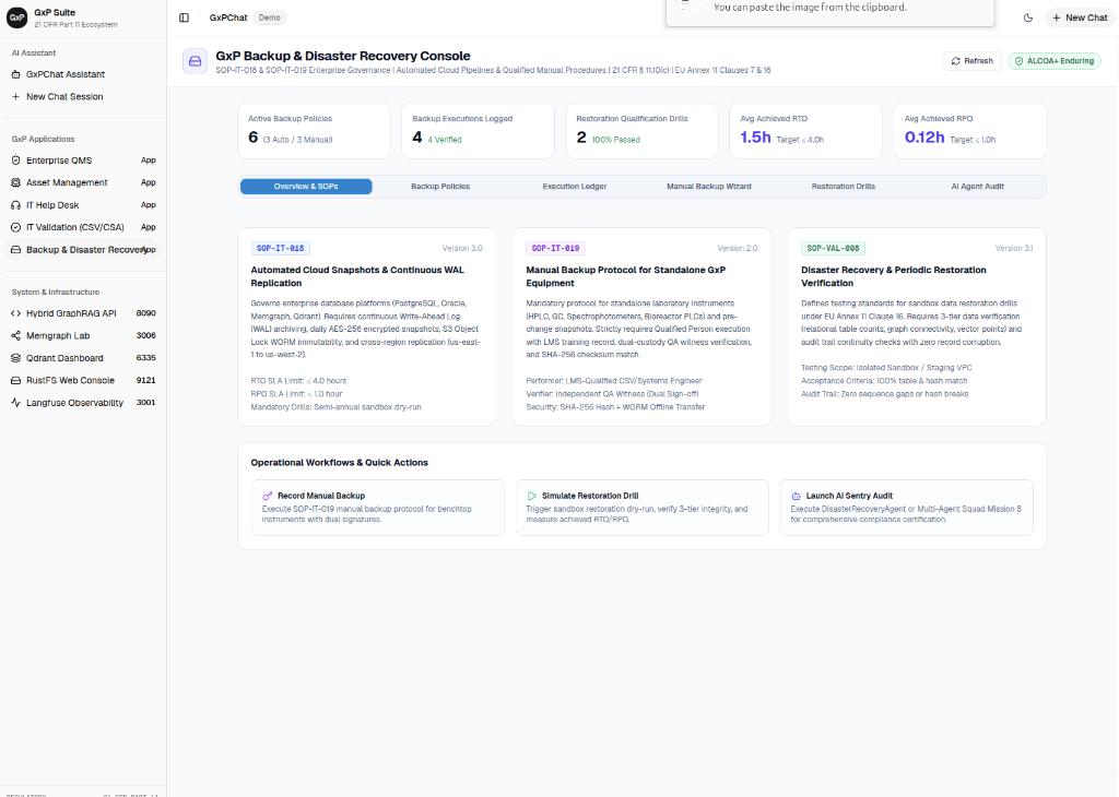 GxP Backup & Disaster Recovery Console
